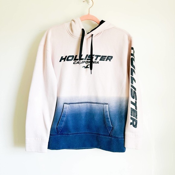 Hollister Pale Pink Blue Ombre Hoodie Hooded Pullover Sweatshirt sz XS - Picture 1 of 7